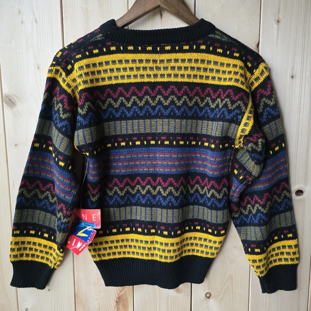 Vintage Fine Line Zellers 90s Muticolored Crewneck Acrylic Sweater Boys Medium - Picture 7 of 8